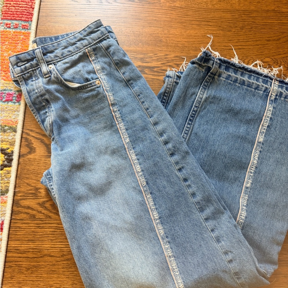 We The Free Light Blue Frayed Hem Wide-Leg Jeans